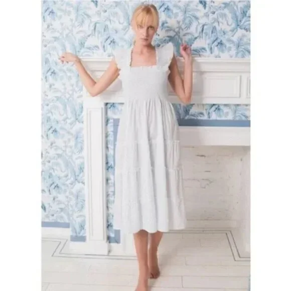 💕HILL HOUSE💕 The Ellie Nap Dress ~ White with Blue Swiss Dots Large - Picture 2 of 12